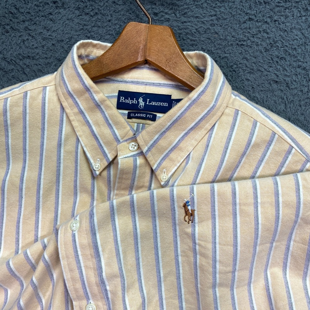 Ralph Lauren Button Down Shirt Mens 2XL Brushed Oxford Orange Stripe Pony Logo